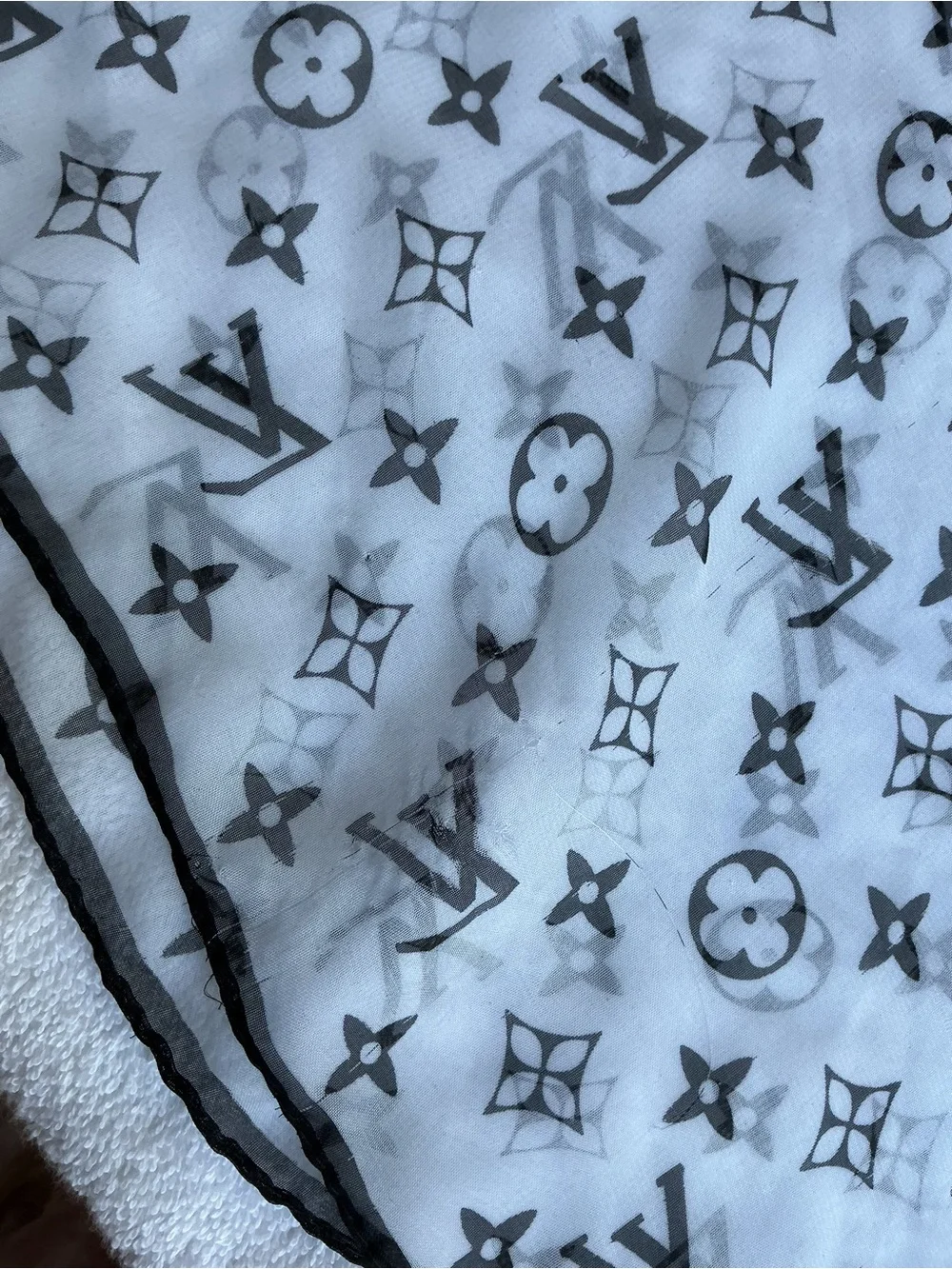 LV Monogram Sheer Logo Scarf - Black on White - Picture 7 of 11